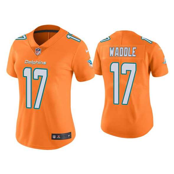 Women's Miami Dolphins #17 Jaylen Waddle Orange Vapor Untouchable Stitched Jersey(Run Small) Dzhi
